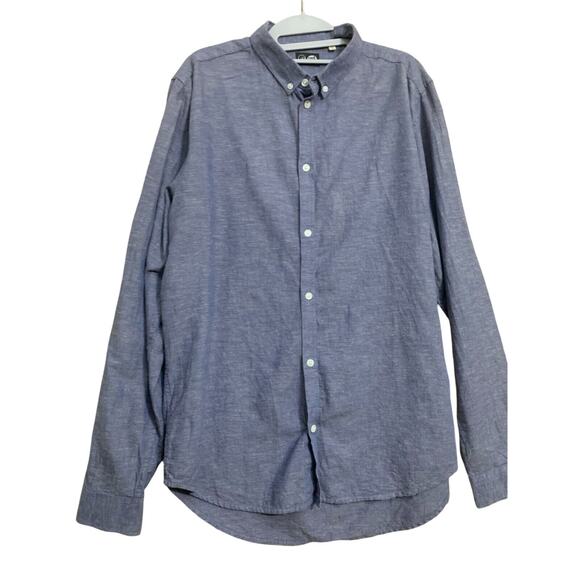 CHEAP MONDAY Marled Denim-Blue 100% Cotton Button Down LS Mens DAMON Shirt Sz M - Picture 2 of 11